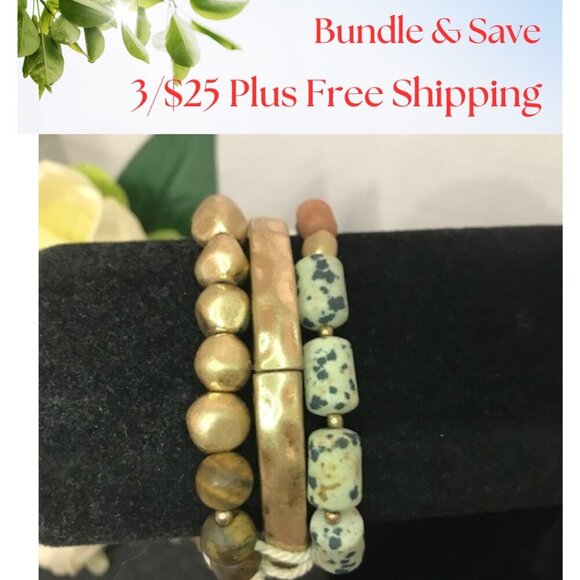 3/$25 NWT Universal Threads Gold Tone Bangle & Beaded Stretch Bracelet Set - Picture 1 of 7